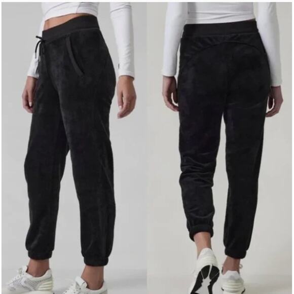 Athleta Recovery Cozy Jogger Pull On Black Velour Pull on Pants Womens XL - Picture 1 of 16